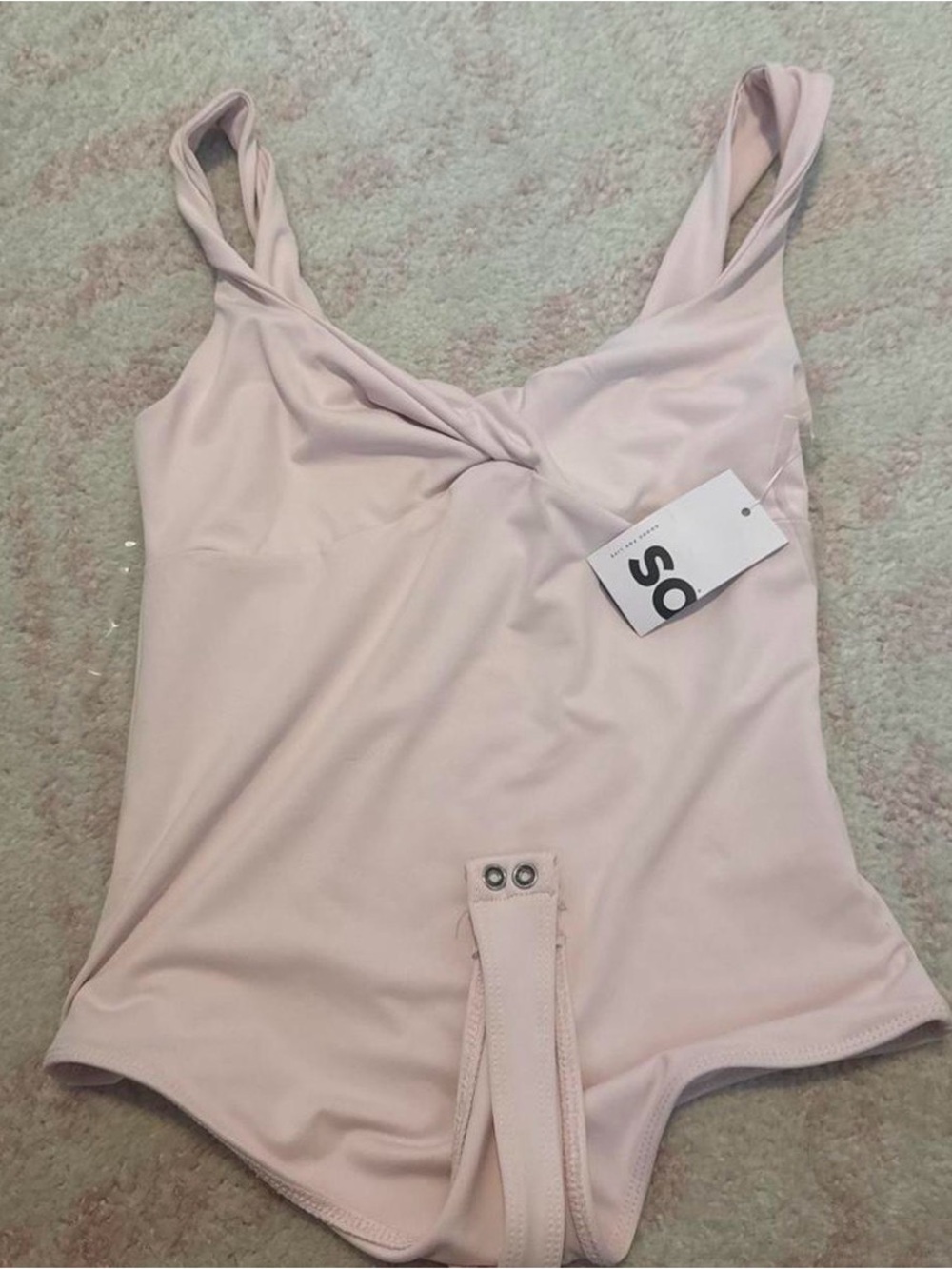 SO Pale Pink Twist Front One-Piece Bodysuit